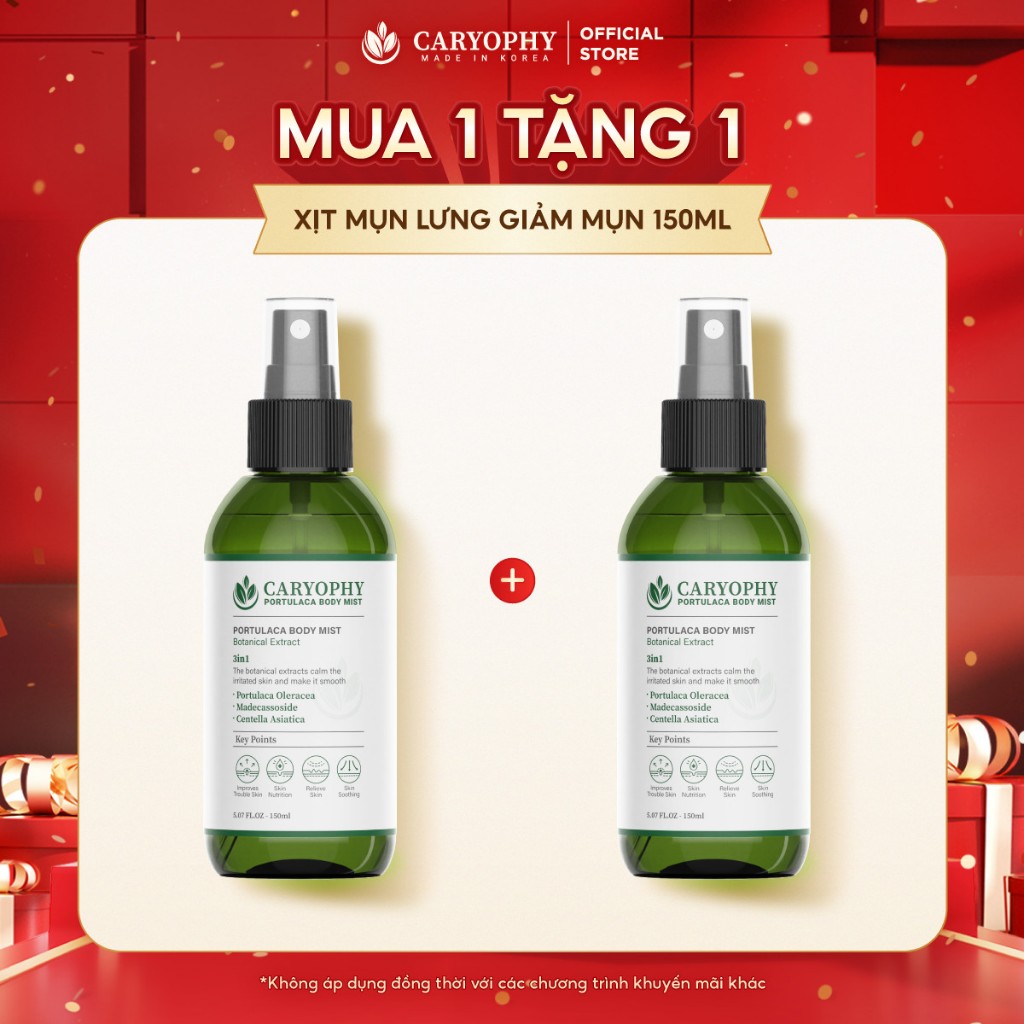 Mua 1 Tặng 1 Xịt Giảm Mụn Toàn Thân Caryophy, Sự Góp Mặt Của 7 Chiết Xuất Vàng Từ Thiên Nhiên 150Ml