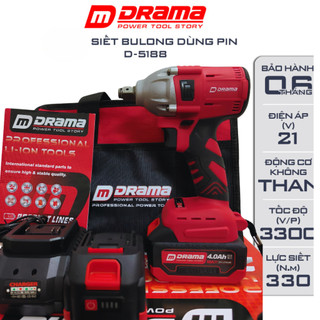Máy siết bulong pin drama d5188, lực siết 330nm, động cơ không chổi than