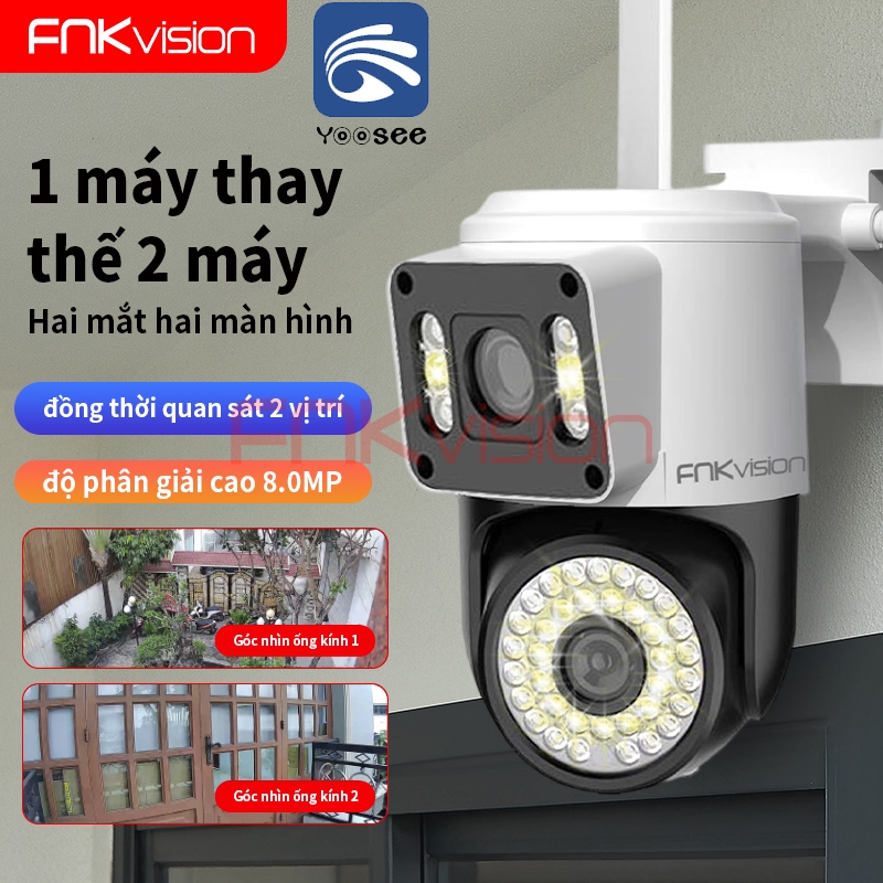 Camera  Wifi YooSee Q42D 2 mắt - Fnkvision 12mpx - siêu nét góc quay rộng, ban đêm xem có màu, có cổng mạng Lan