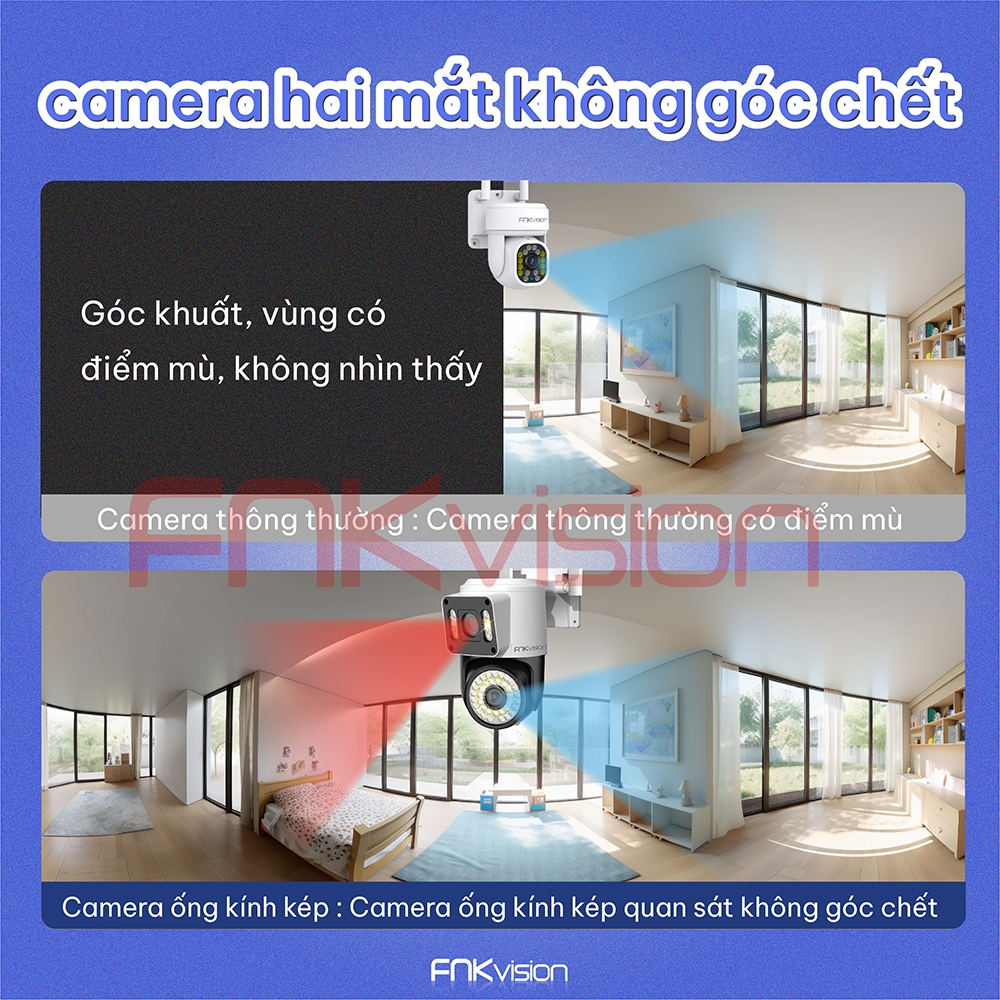 Camera  Wifi YooSee Q42D 2 mắt - Fnkvision 12mpx - siêu nét góc quay rộng, ban đêm xem có màu, có cổng mạng Lan | BigBuy360 - bigbuy360.vn