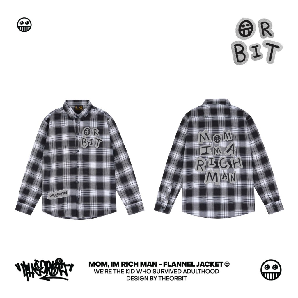 Áo Sơ Mi Nam Nữ The ORBIT - MOM, IM RICH MAN Flanel Jacket - Local Brand Chính Hãng