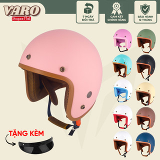 Mũ bảo hiểm 3/4 VARO màu hồng nhạt 05 thoáng khí kèm lưỡi trai