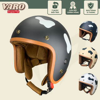 Mũ bảo hiểm 3/4 VARO tem bò sữa kèm lưỡi trai