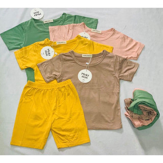 Set 5 bộ cộc tay thun lạnh minky mom ❤️freeship❤️ trơn basic cho bé trai và bé gái từ 5-18kg