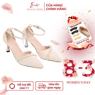 Giày Sandal Cao Gót Nữ Emily Chất Liệu VảiLlụa Mũi Nhọn Đính Ngọc Xinh Xắn Gót Nhọn Cao 7p Thanh Lịch - EE18M