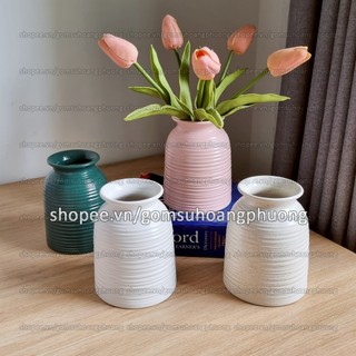  Lọ hoa gốm sứ men lạnh dáng trụ béo mini cao 14cm - Bát Tràng 