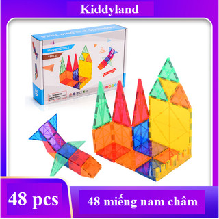 [Mẫu mới] Đồ chơi xếp hình nam châm trong suốt MAGNETIC TIELS 48 chi tiết miếng ghép từ tính cho bé