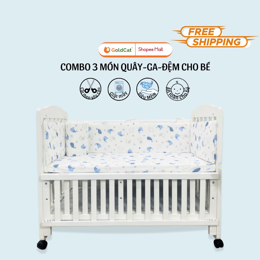 [HOT]Đệm Cũi Cho Bé + Quây Cũi + Ga Cũi GOLDCAT, Cotton Mềm Mịn, Chất Liệu An Toàn Cho Trẻ Sơ Sinh