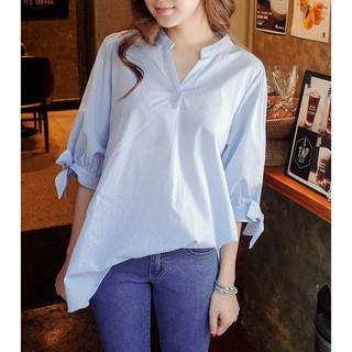 Áo sơ mi nữ thiết kế cổ V kẻ sọc nhỏ xinh S190