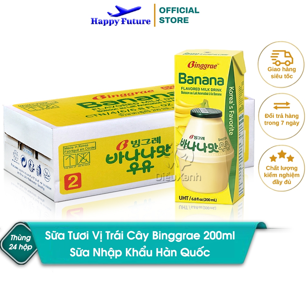 [Thùng 24 Hộp] Sữa Binggrae Vị Chuối 200ml - Nhập Khẩu Hàn Quốc