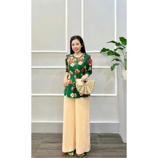 Bộ đồ bà ba nữ cách tân ANH MỸ kiểu họa tiết tà kèm quần hoa nhí 40-75KG SP0048