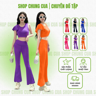 Bộ đồ nữ, set đồ bộ quần ống loe phối áo bra chất thun mềm mịn, bộ tập yoga, aerobic, zumba, dân vũ nhiều màu