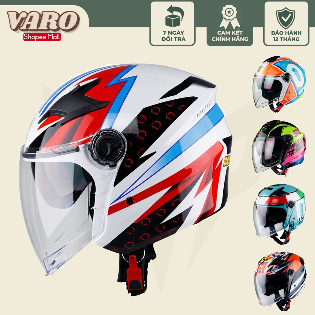 Mũ Bảo Hiểm 3/4 Royal 2 Kính M268 Tem - Ốp Tai Tháo Rời, Lót Lưới Kháng Khuẩn