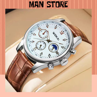 Đồng hồ đeo tay nam W3 dây da viền bạc mặt trắng lịch lãm sang trọng