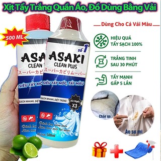 Dung dịch tẩy trắng quần áo chính hãng asaki 500ml, tẩy mốc, ố vàng, không phai màu - dùng cả vải trắng, màu