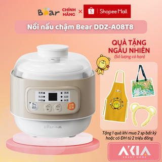 Nồi nấu chậm Bear DDZ-A08T8, kèm thố sứ và khay hấp, dung tích 800ml, 5 chế độ nấu ăn, hẹn giờ