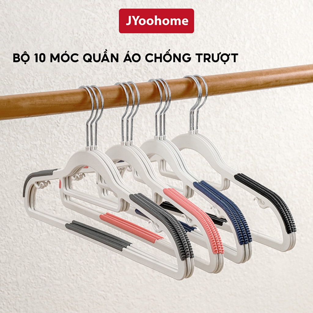 COMBO 10 Móc treo quần áo chống trượt xoay 360 JYoohome Móc nhựa cao cấp bền bỉ, mắc áo nhựa đa năng