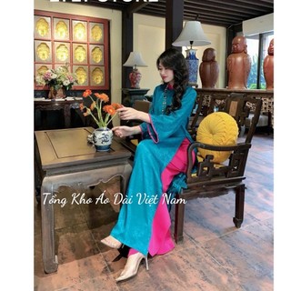 Áo dài gấm dáng xuông phối cổ sang trọng,chất liệu gấm tơ mềm mại - Tổng Kho Áo Dài Việt Nam