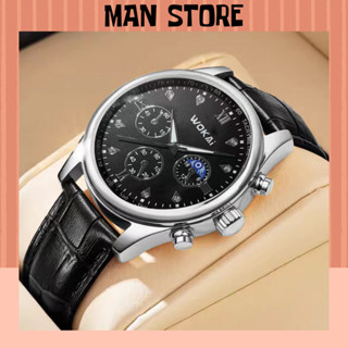 Đồng hồ đeo tay nam W3 dây da viền vàng mặt 40mm lịch lãm sang trọng lịch sự