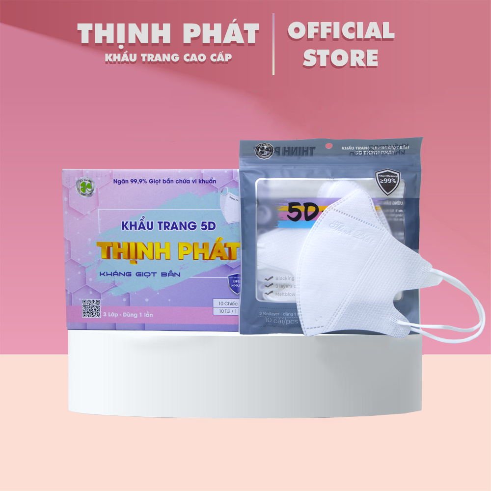 5D Thịnh Phát - Thùng 100 Chiếc Khẩu Trang Màu Trắng Kháng Khuẩn Chống Bụi Mịn