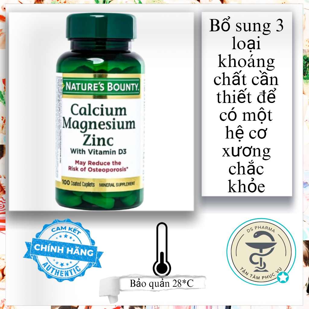 Viên uống Calcium Magnesium Zinc Nature's Bounty hỗ trợ duy trì sức khoẻ hệ xương (100 viên)