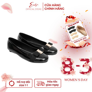 Giày bệt EMILY Giày Búp Bê Đế Bằng Mũi Tròn Da Bóng Đính Nơ Dáng Basic Thanh Lịch Da Mềm Êm Chân - EM15M