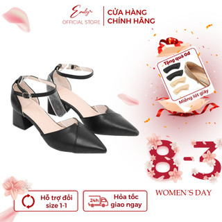 Giày cao gót EMILY nữ bít mũi bít gót da lì gót trụ vuông 5p vạt chéo siêu xinh-EGV51M