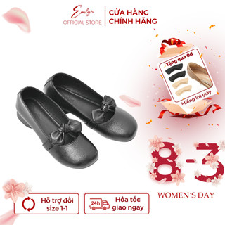 Giày Búp Bê Nữ EMILY Giày Tiểu Thư Mũi Tròn Dáng Slingback 3P Gót Trụ Thắt Nơ Thỏ Xinh Xắn - EB40M