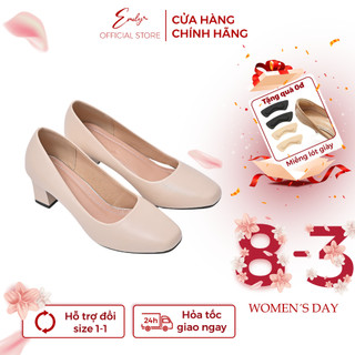 Giày Cao Gót Nữ Emily Trơn Đế Vuông, Giày Cao Gót Công Sở Cao 3cm, 5cm, 7cm (Size ngoại cỡ 35-42) - EKN1M