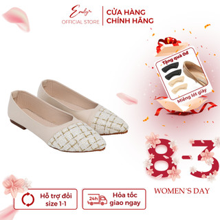 Giày Đế Bệt Emily Giày Búp Bê Đế Bằng Mũi Nhọn Dạ Tweed Phối Da Lì Thanh Lịch Trẻ Trung Da Mềm Êm Chân Form Nhỏ - ECC10M