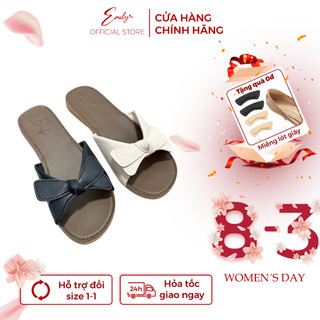 Dép lê nữ đế bằng Emily dép quai ngang thời trang thắt nơ xinh xắn da lì mềm - ED2M