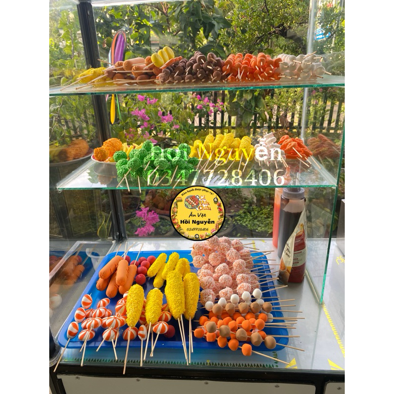 Mô hình cá viên trưng bày - Ăn vặt cá, tôm, bò, xúc xích chiên