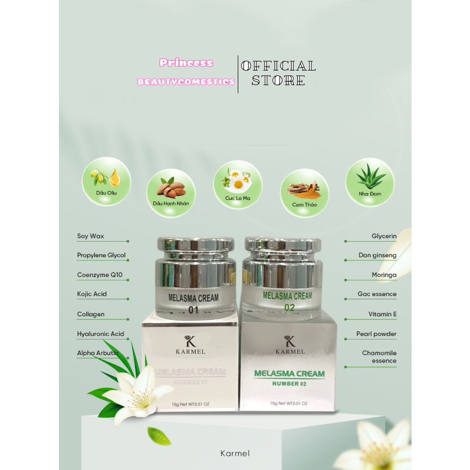 Combo 2 Lọ Kem Ức Chế Nám Tại Nhà Cho Da Yếu  Melasma Karmel Cream  15g