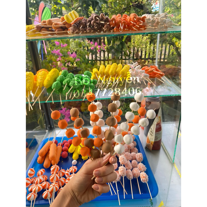 Mô hình cá viên trưng bày - Ăn vặt cá, tôm, bò, xúc xích chiên