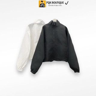 Áo Khoác Dù Unisex Form Lửng Boxy Trơn Phối Line Basic Hai Màu - Pqk Boutique