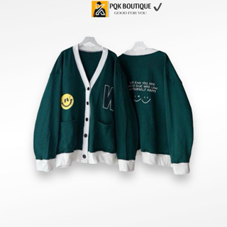 [ chính hãng ] Áo Khoác Cardigan Unisex Form Rộng Xanh Két HAPPY SMILE - pqk boutique