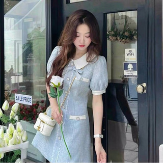 Đầm tiểu thư chất dạ phối nút siêu xinh