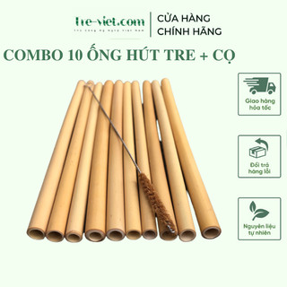 Combo 10 Ống Hút Tre Tự Nhiên nhiều kích thước + 1 Cọ Rửa Inox Chắc Chắn