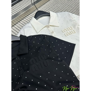 Áo polo crotop miumiu đính đá