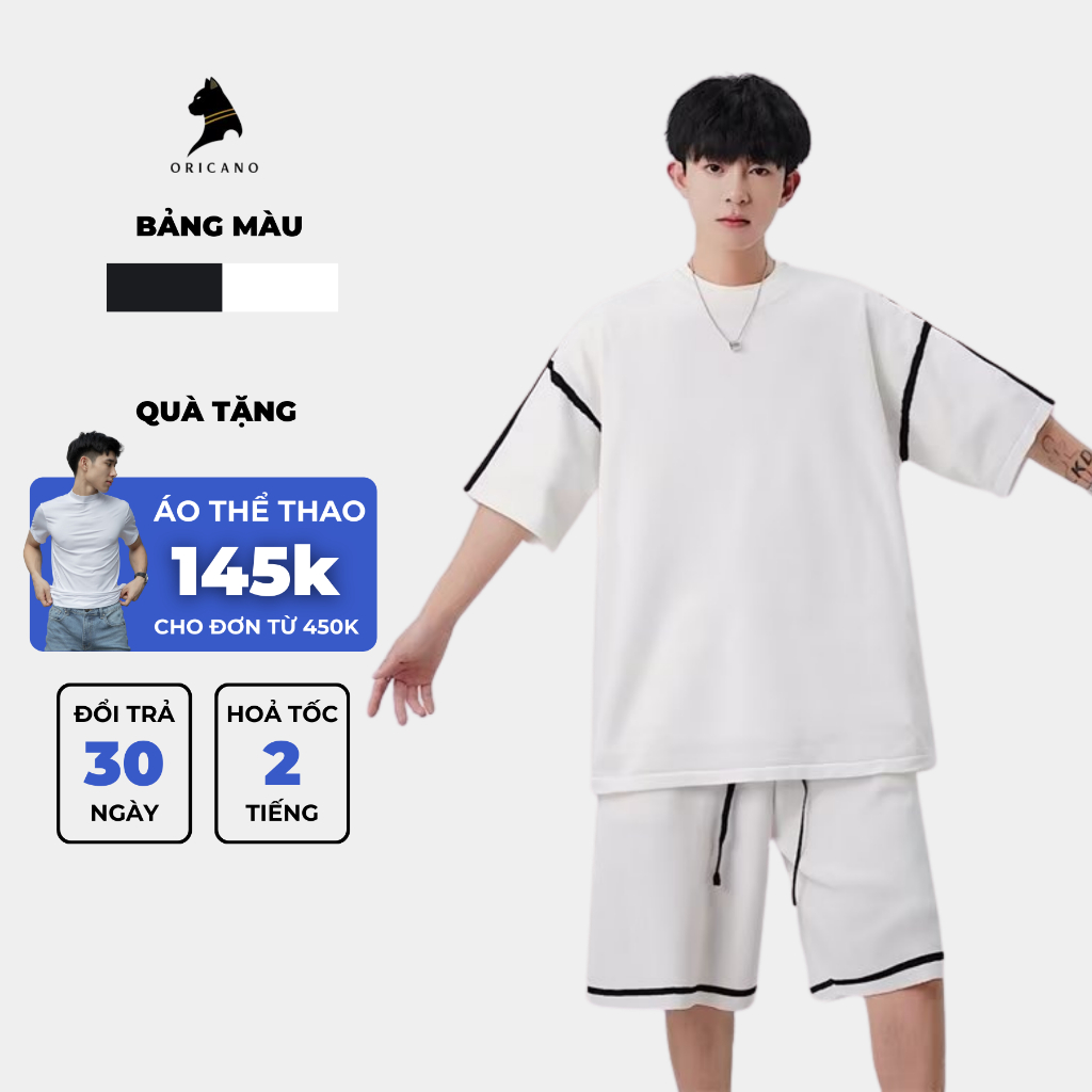 Đồ Bộ Nam ORICANO Mặc Mùa Hạ Mùa Thu, Sét Bộ Nam Cổ Tròn Chất Vải Cotton Cao Cấp Oversize Thoáng Mát