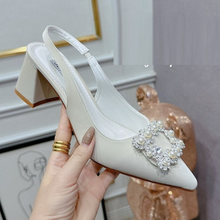 Giày cao gót nữ phối khoá ngọc gót vuông 5p sang chảnh chất xịn