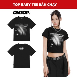 Áo baby tee local brand ONTOP tôn dáng màu đen họa tiết cá tính Ripple | O21-T5