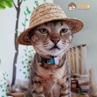 Mũ Cói Tre Đi Biển Cho Chó Mèo - Siêu Đáng Yêu Dễ Thương