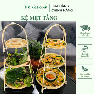 Mẹt tre tầng đựng đồ ăn trang trí - Kệ mẹt 3 tầng đựng buffet | Tre Việt