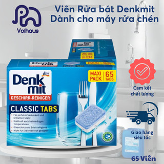 Mẫu mới Viên rửa chén bát Denkmit nhập khẩu Đức hộp 65 viên cho máy rửa chén bát, tẩy sạch dầu mỡ, làm bóng, tẩy cặn