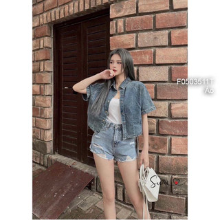 Áo sơ mi jean croptop tay ngắn, áo sơ mi jean nữ viens store