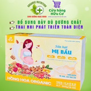 Sữa hạt dành cho phụ nữ mang thai (sữa hạt mẹ bầu) Hồng Hoa Organic - Thai nhi phát triển toàn diện, hộp 900g/36 gói