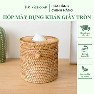 Hộp mây tròn đựng khăn giấy vintage - hộp giấy ăn bằng mây - rattan tissue box | tre việt