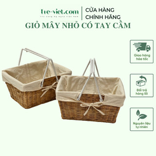 Giỏ picnic mây có quai có lót vải - giỏ mây đi du lịch, dã ngoại để chụp ảnh/ trang trí