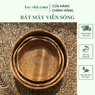 Bát mây tròn viền lượn sóng - khay mây viền sen - rattan storage basket